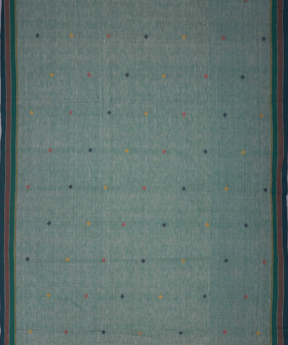 Leaf green handwoven kutchi weave kala cotton saree