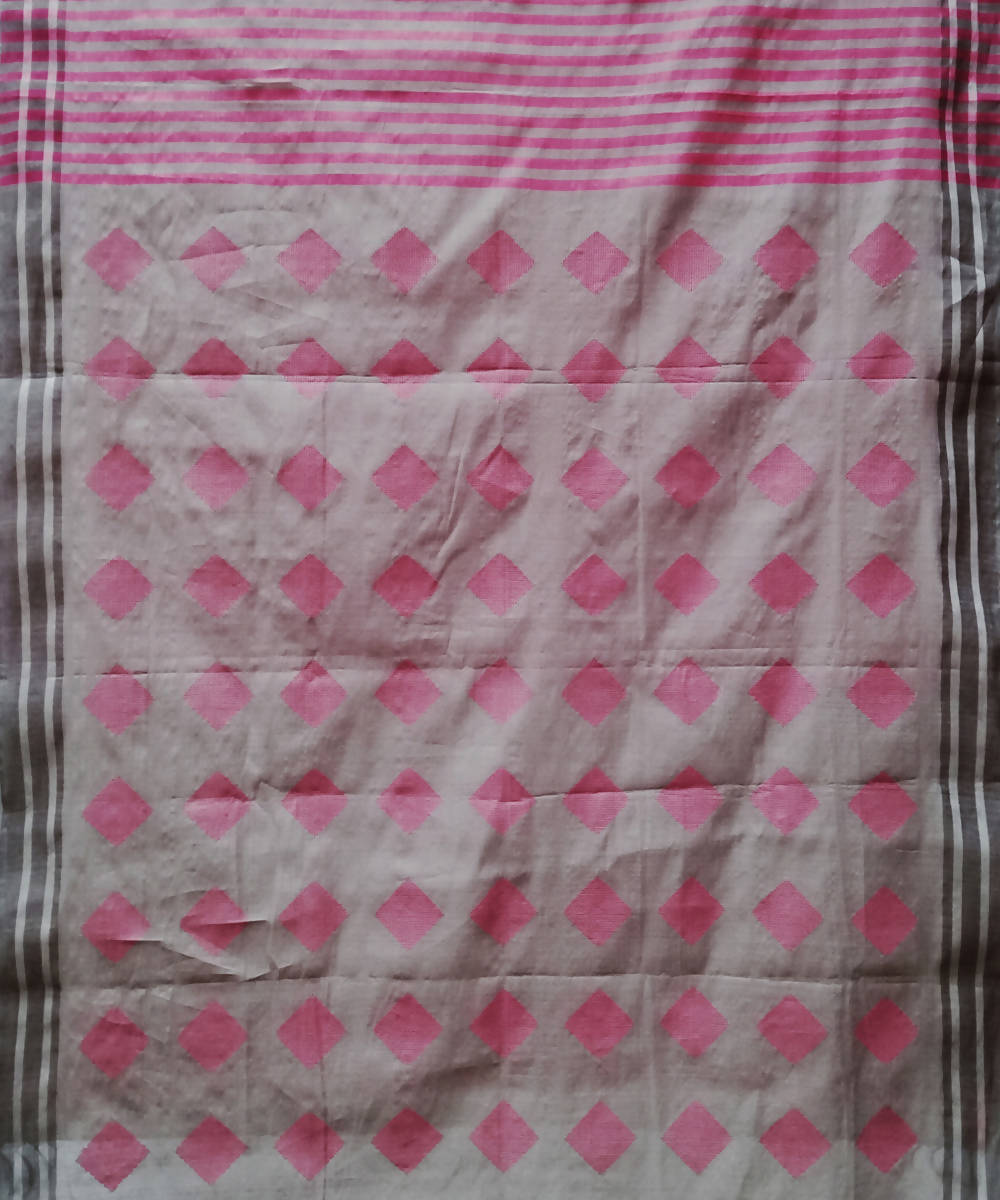 Pink grey handwoven extra weft cotton silk saree