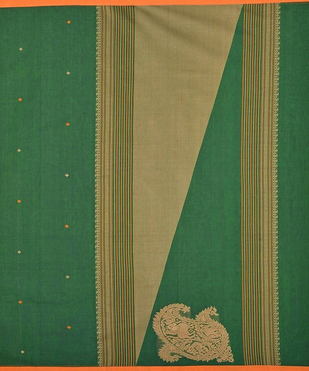 Emerald green Handloom Kanchi thread work cotton saree