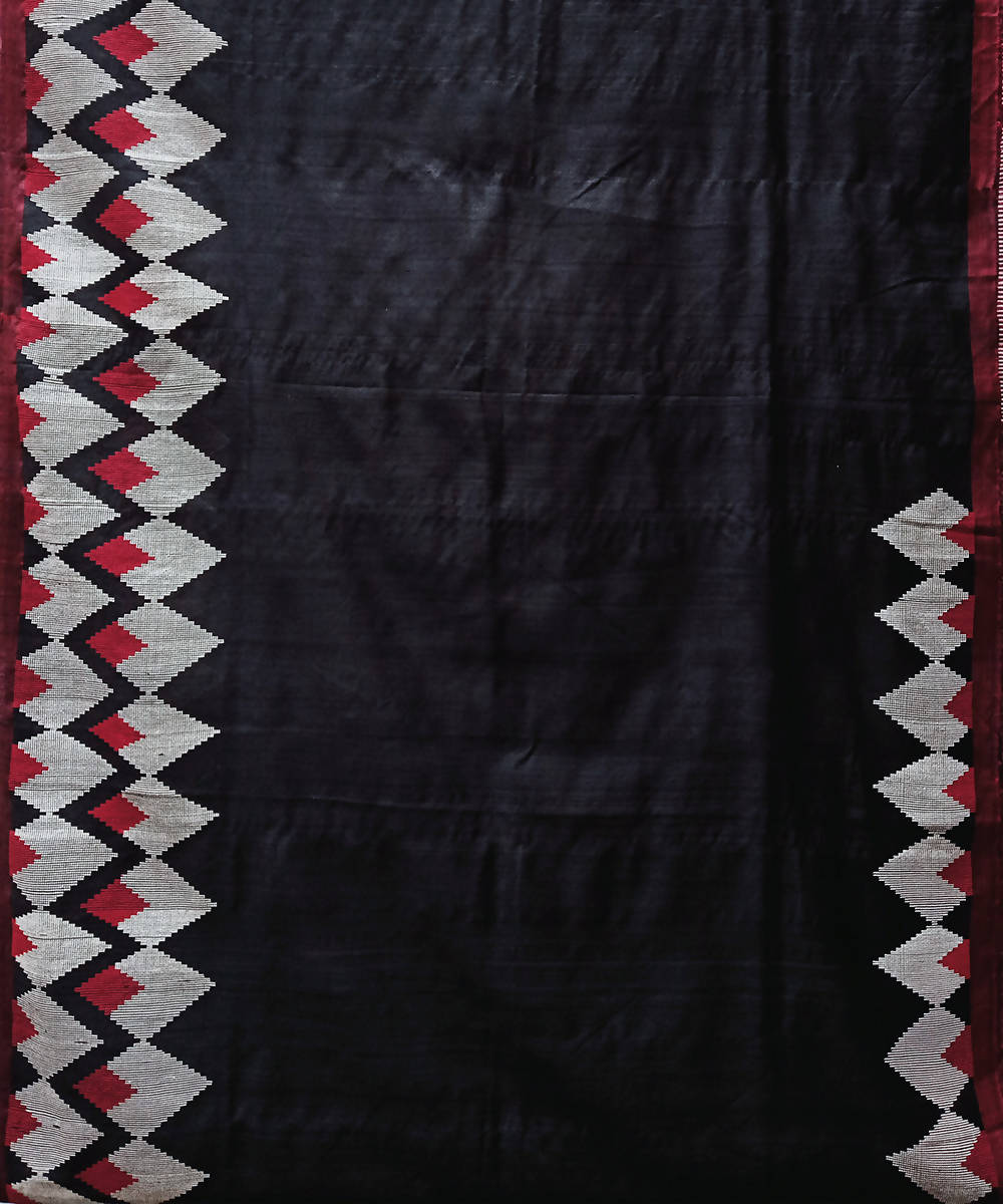 Cool black handwoven extra weft silk saree