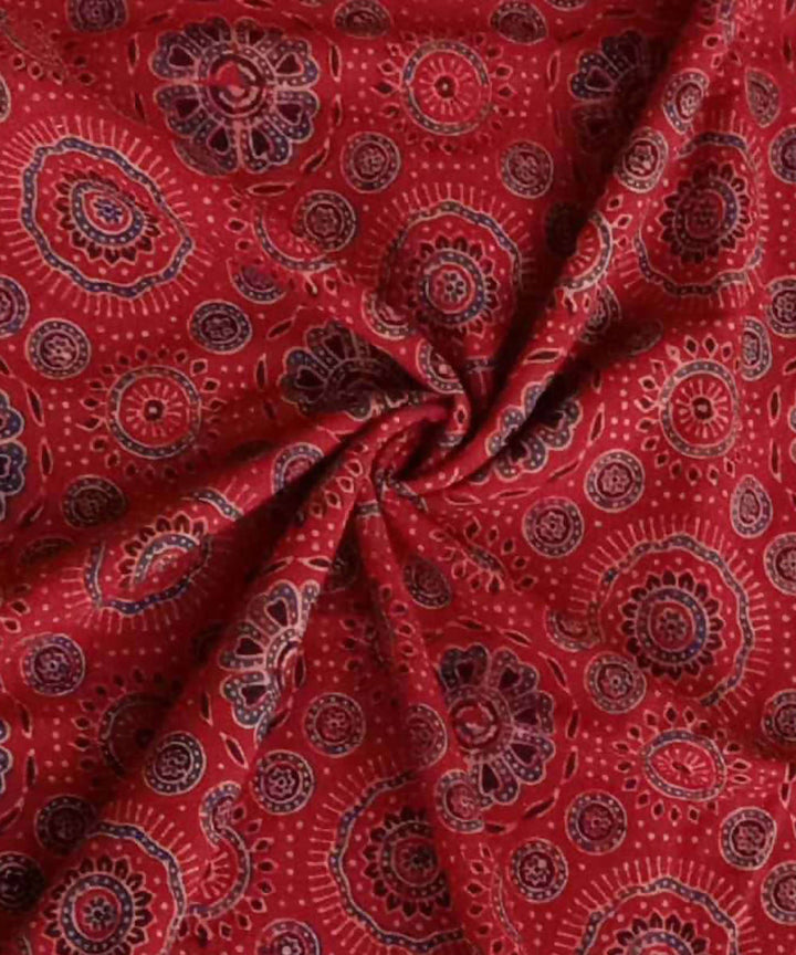 2.5m Maroon black blue natural dye ajrakh print handspun cotton fabric