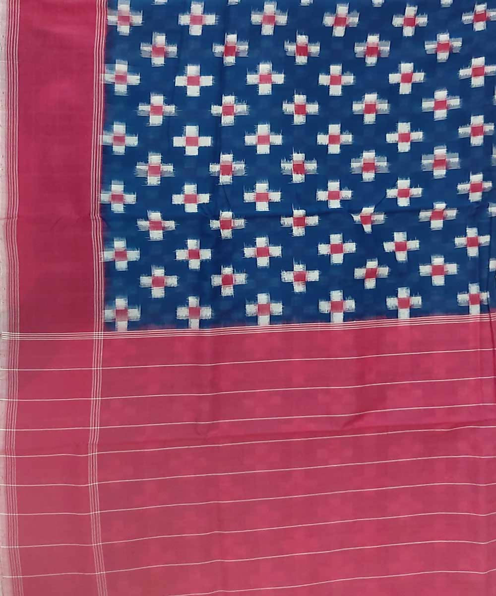 Azure blue handwoven cotton ikat pochampally saree