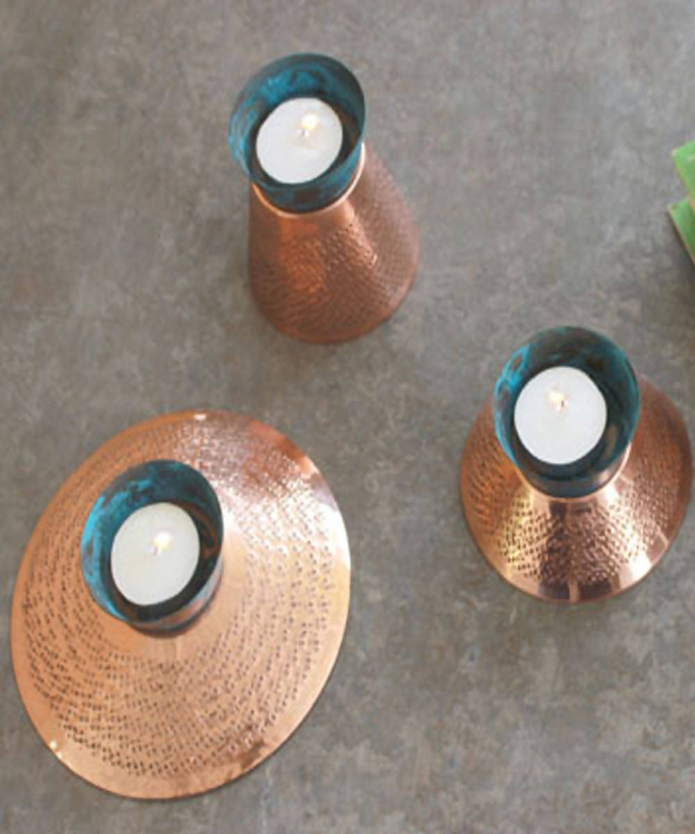 teal Handmade copper tea light