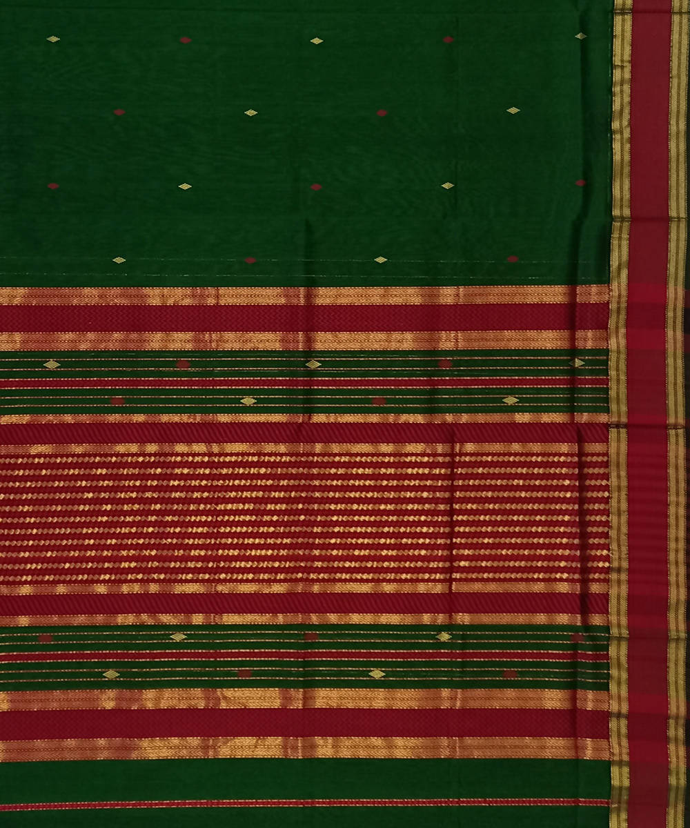 Maheshwari Handloom Dark Green Cotton Silk Saree