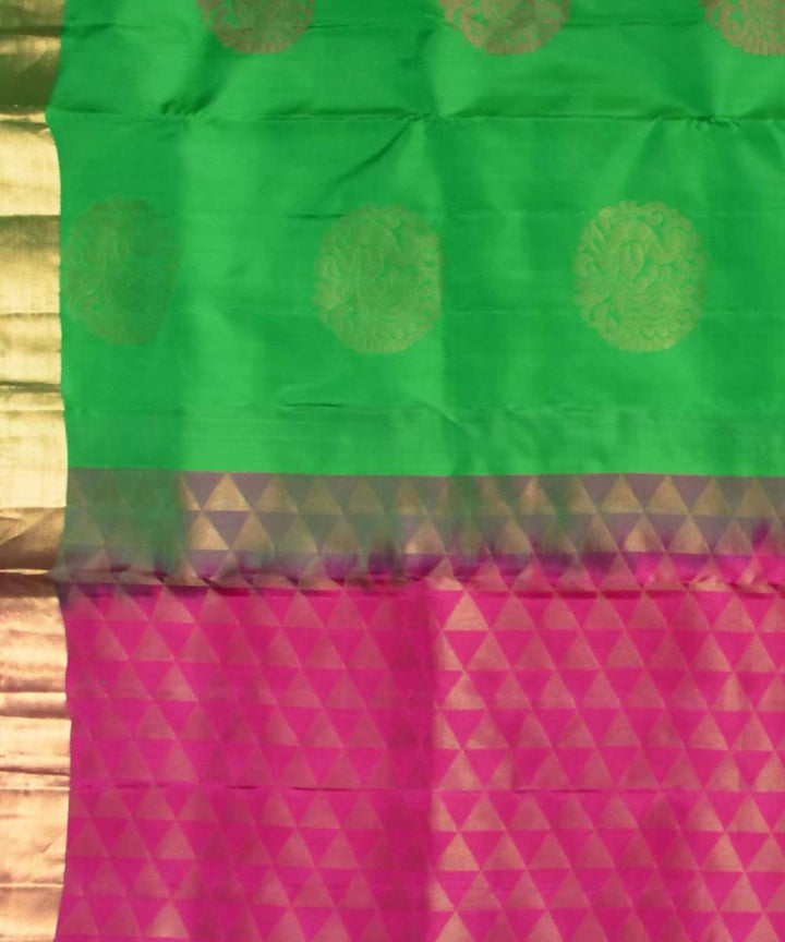 Green Pink Handloom Soft Silk Saree