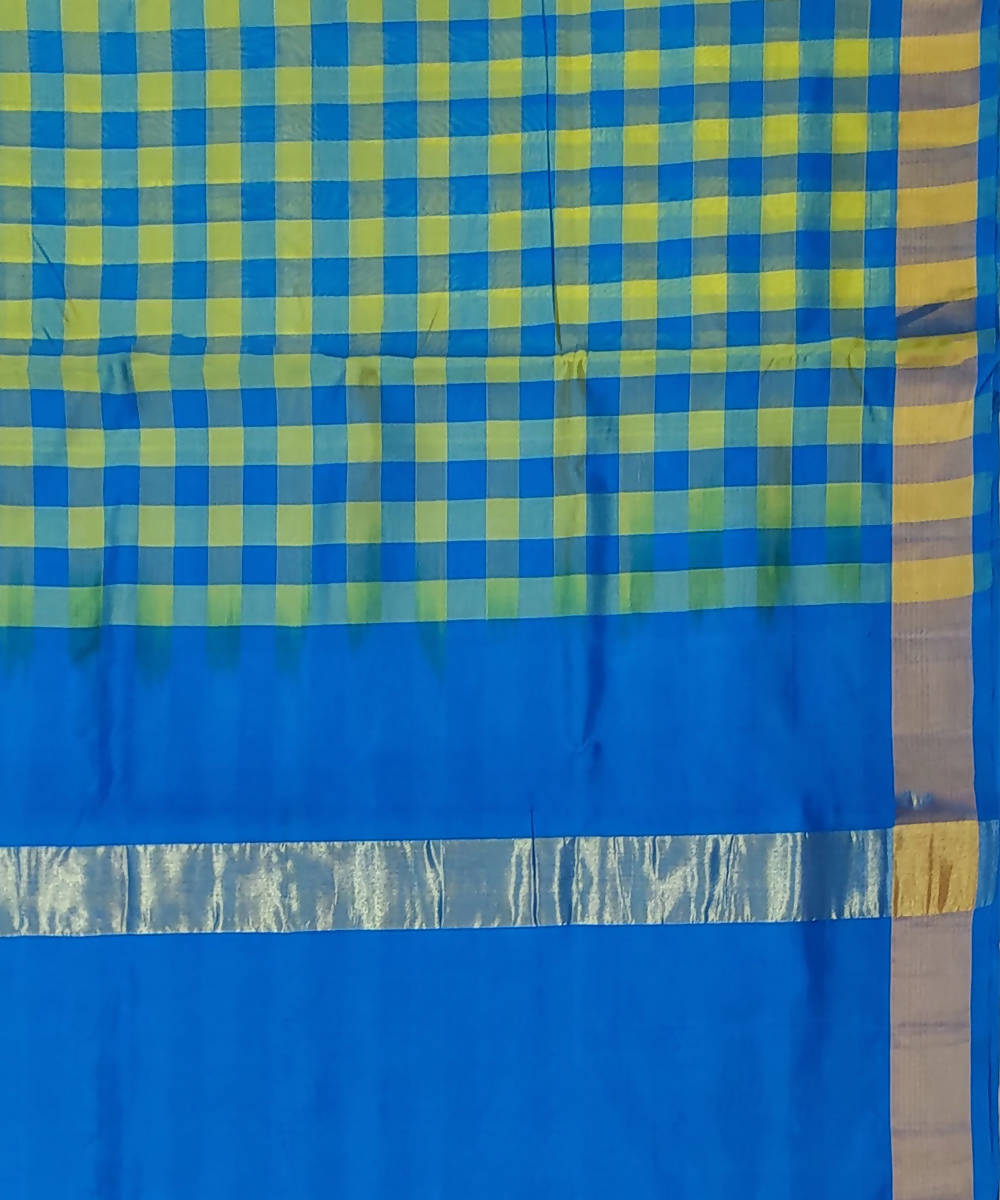 Blue yellow checks Handwoven Venkatagiri Sico Saree