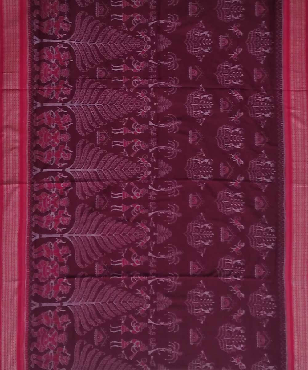 Bulgarian rose brick red handwoven sambalpuri ikat cotton saree