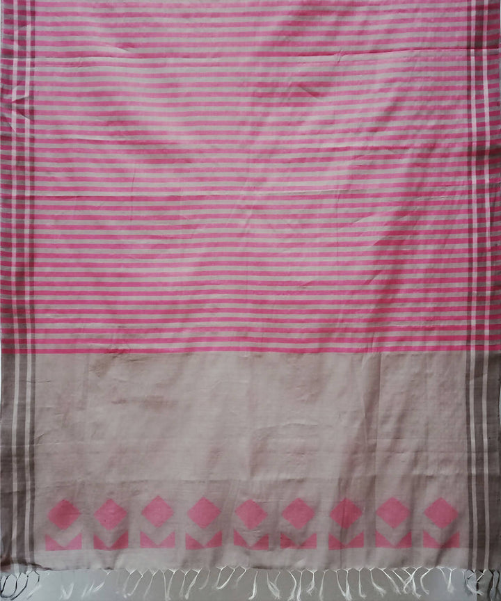 Pink grey handwoven extra weft cotton silk saree