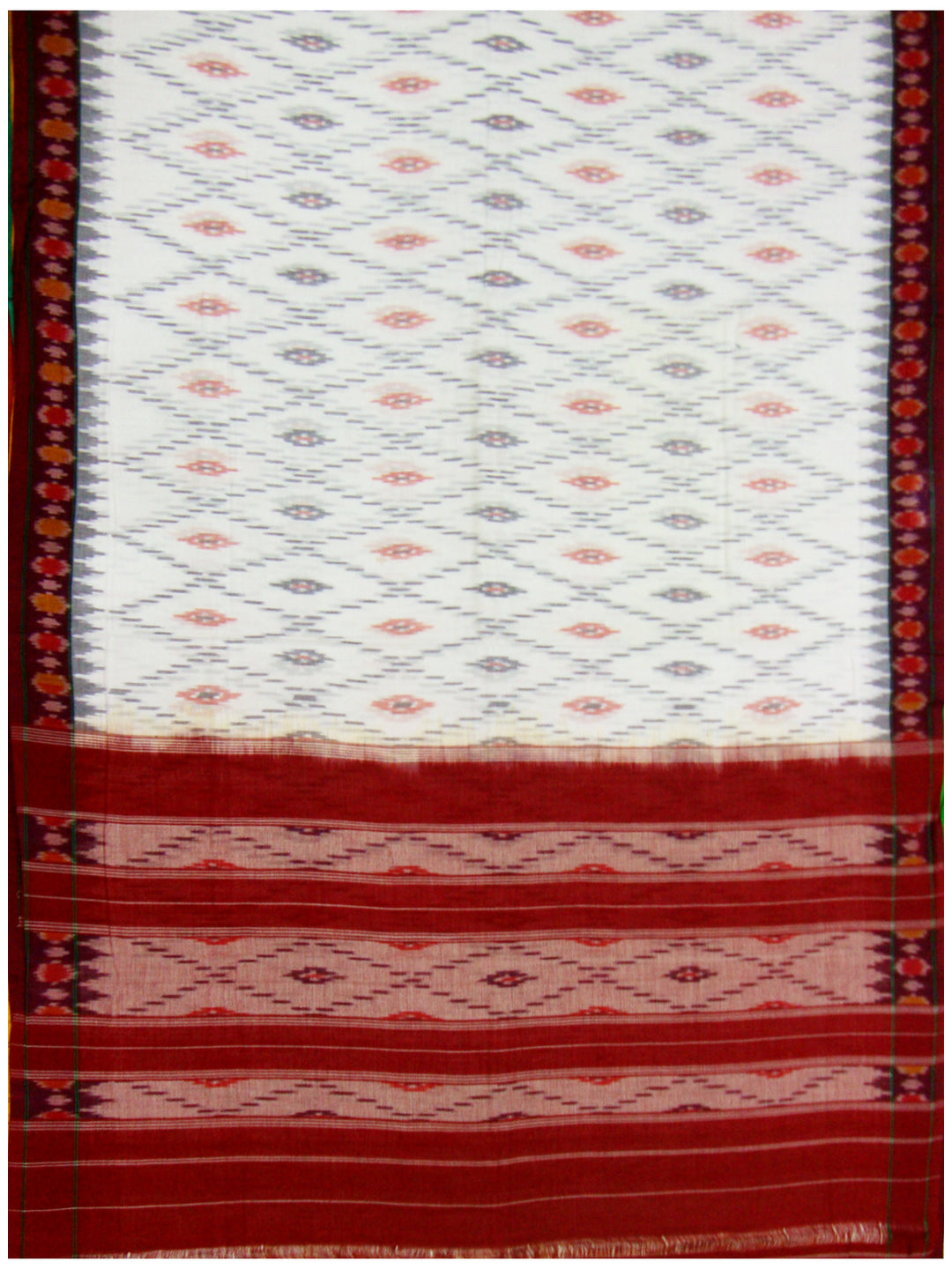 TandD Ikkat Merc. Cotton saree White Shade