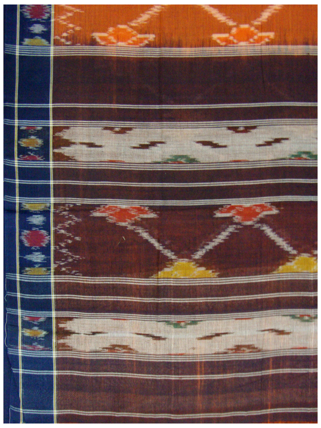 TandD Ikkat Merc. Cotton saree Maroon and Orange