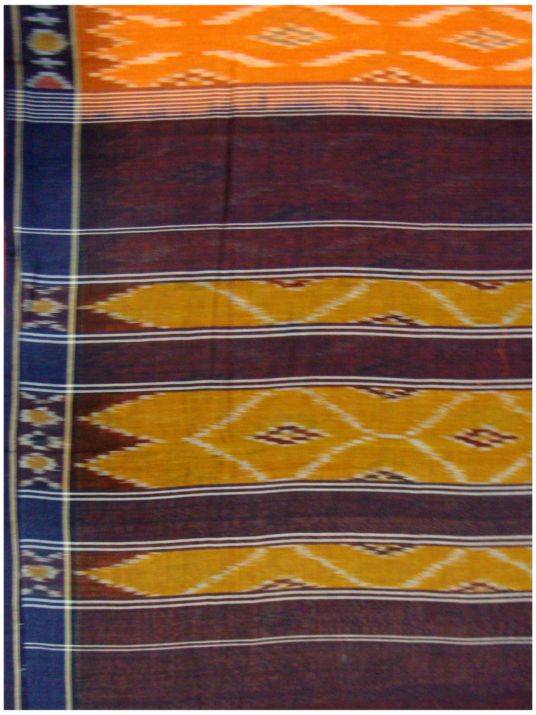 TandD Ikkat Merc. Cotton saree Yellow Orange Shade