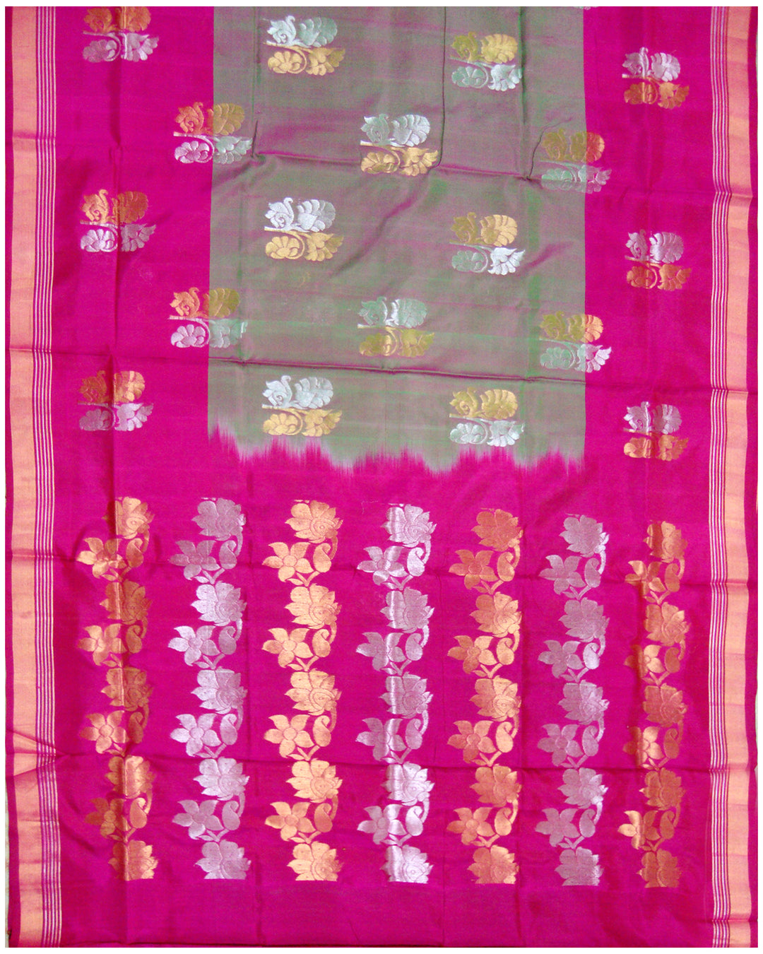 Pure Silk Venkatagiri ANE Design Saree Pink and Green