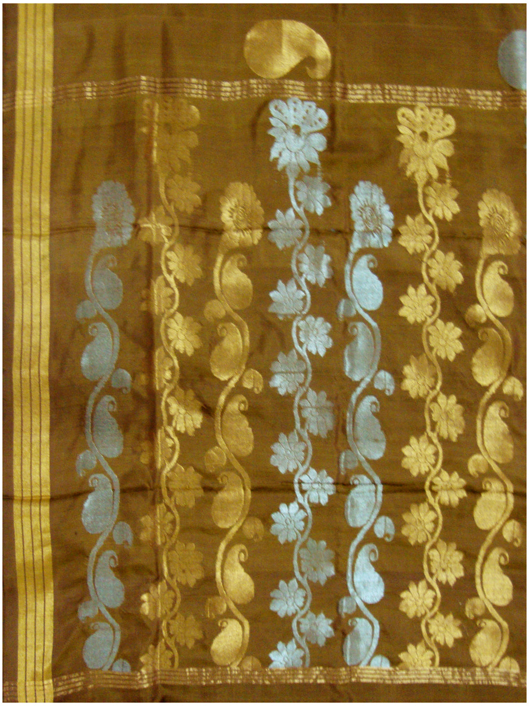 Venkatagiri pure silk Jamdhani saree Olive Brown Shade