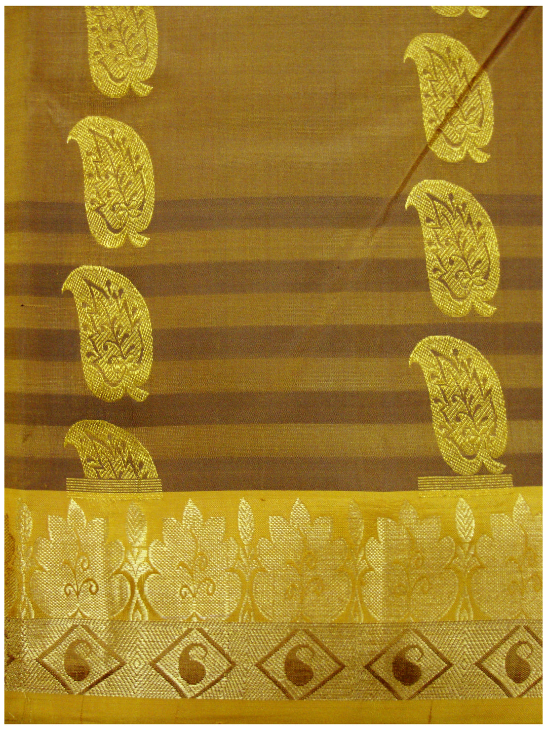 Dharmavaram Pure silk saree Olive red and yellow