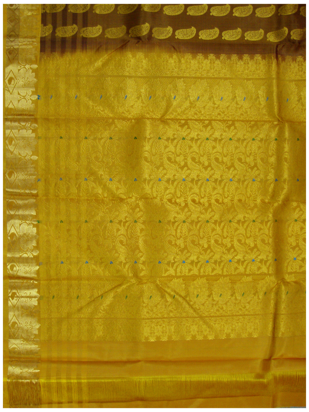 Dharmavaram Pure silk saree Olive red and yellow