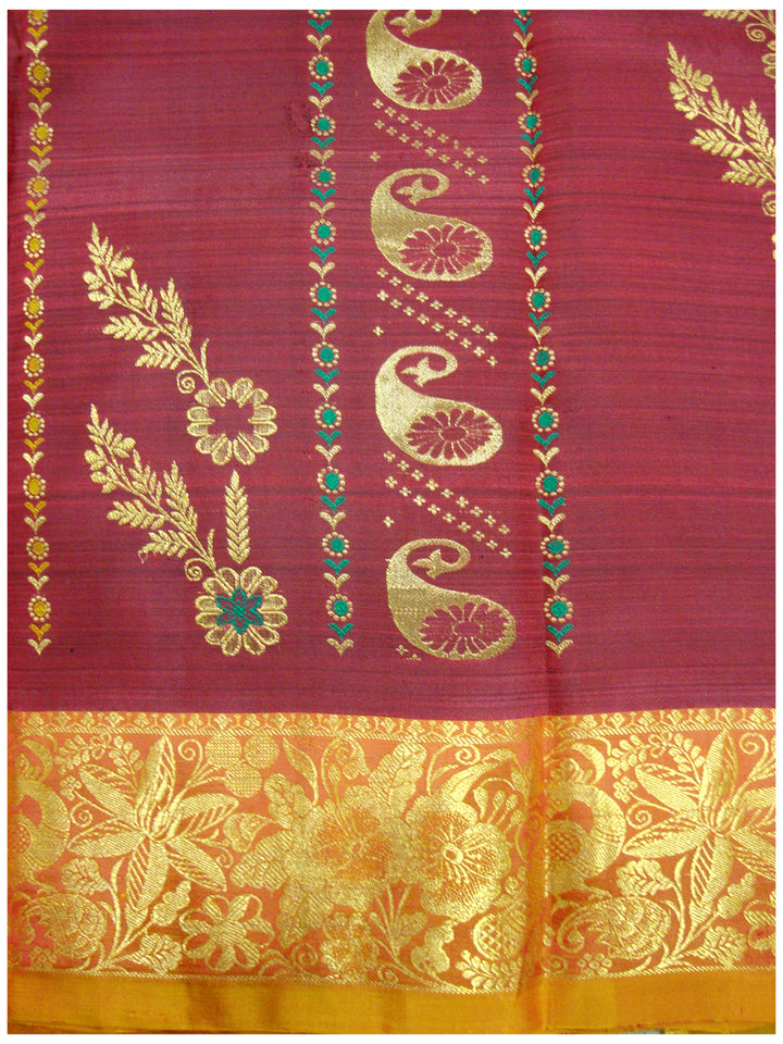 Dharmavaram Pure silk saree Mixed MehroonandMustered