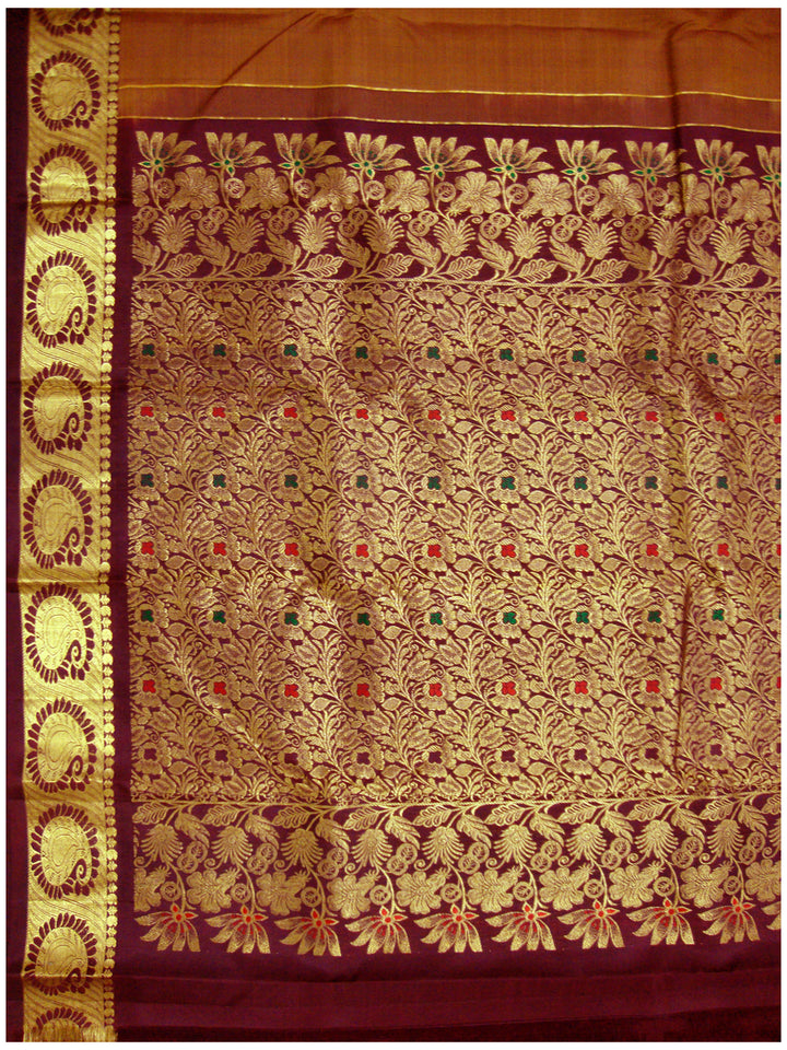 Dharmavaram Pure silk saree Mehroon and Mustered