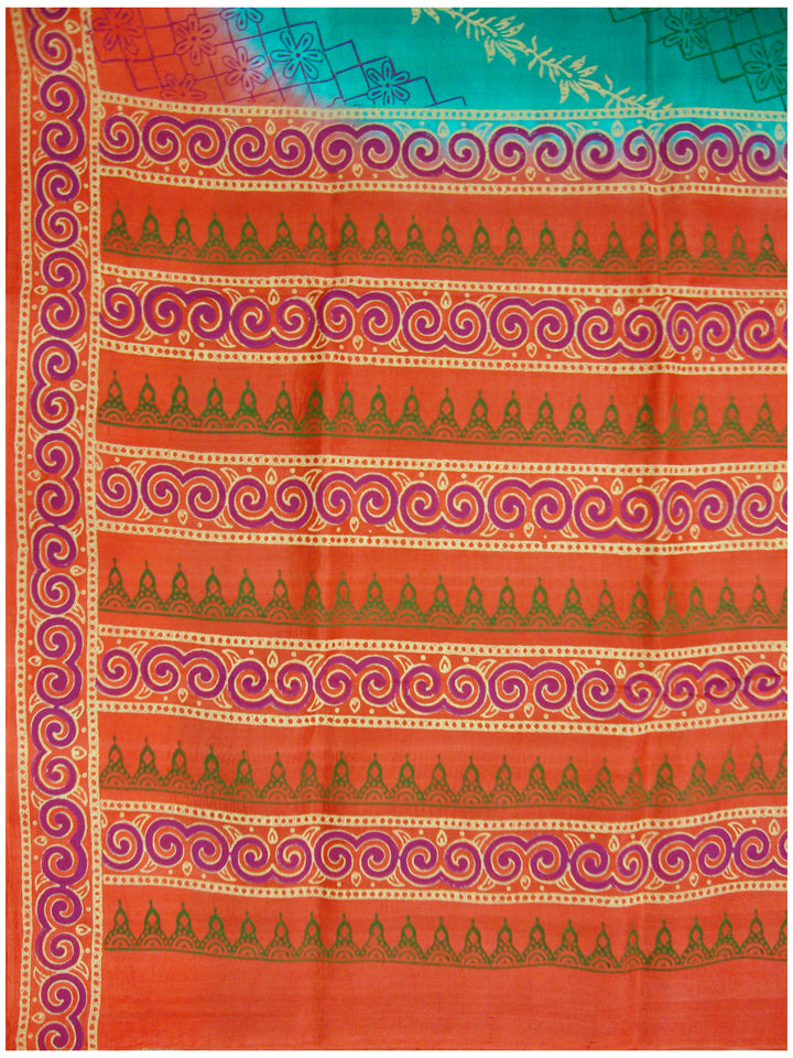 Printed silk saree with Turquoise Blue shade