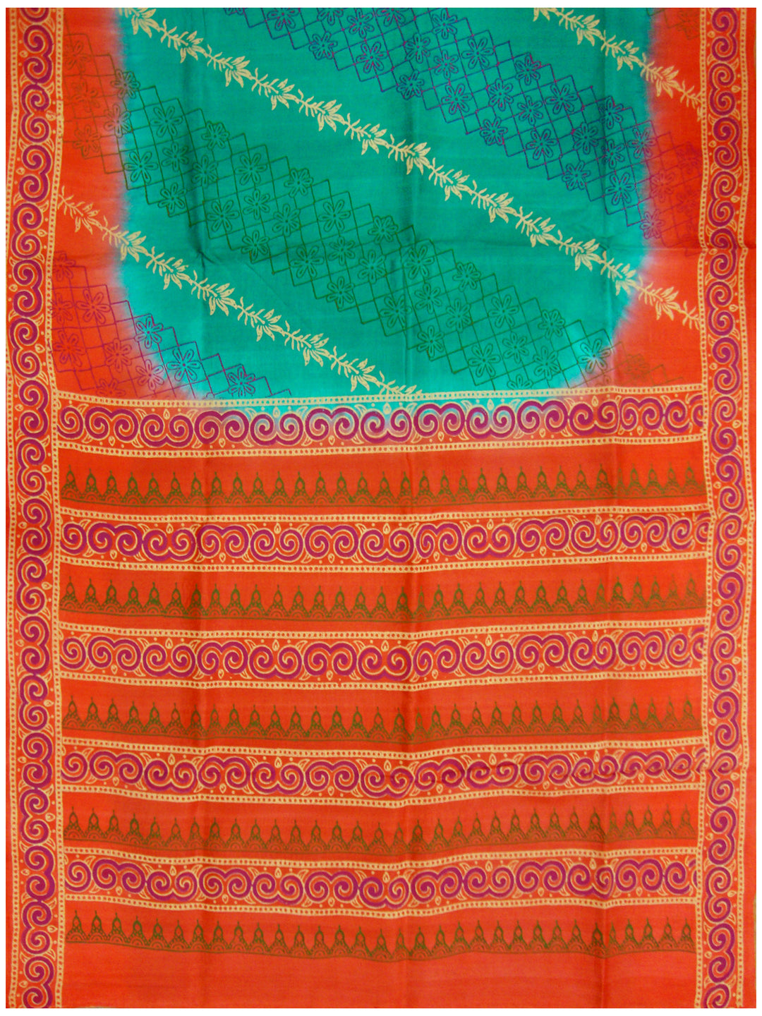 Printed silk saree with Turquoise Blue shade