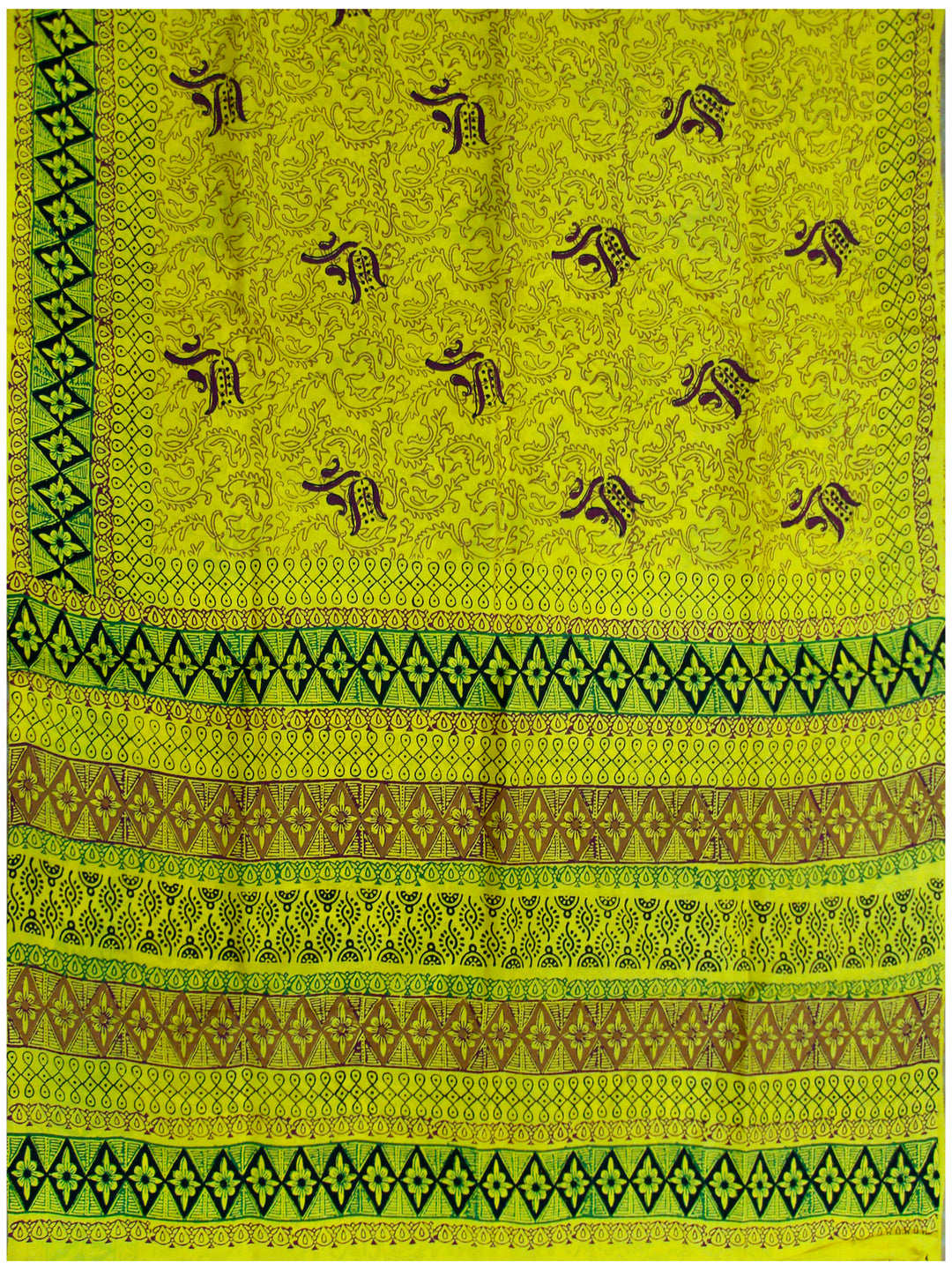 Printed silk saree Mix Green and yellow shade