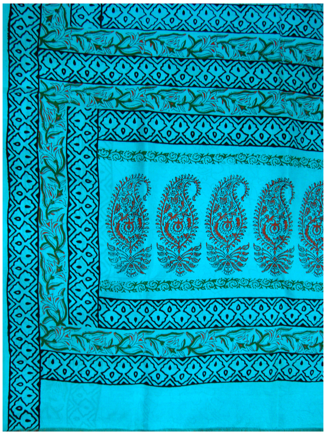 Printed silk saree with Turquoise Blue shade