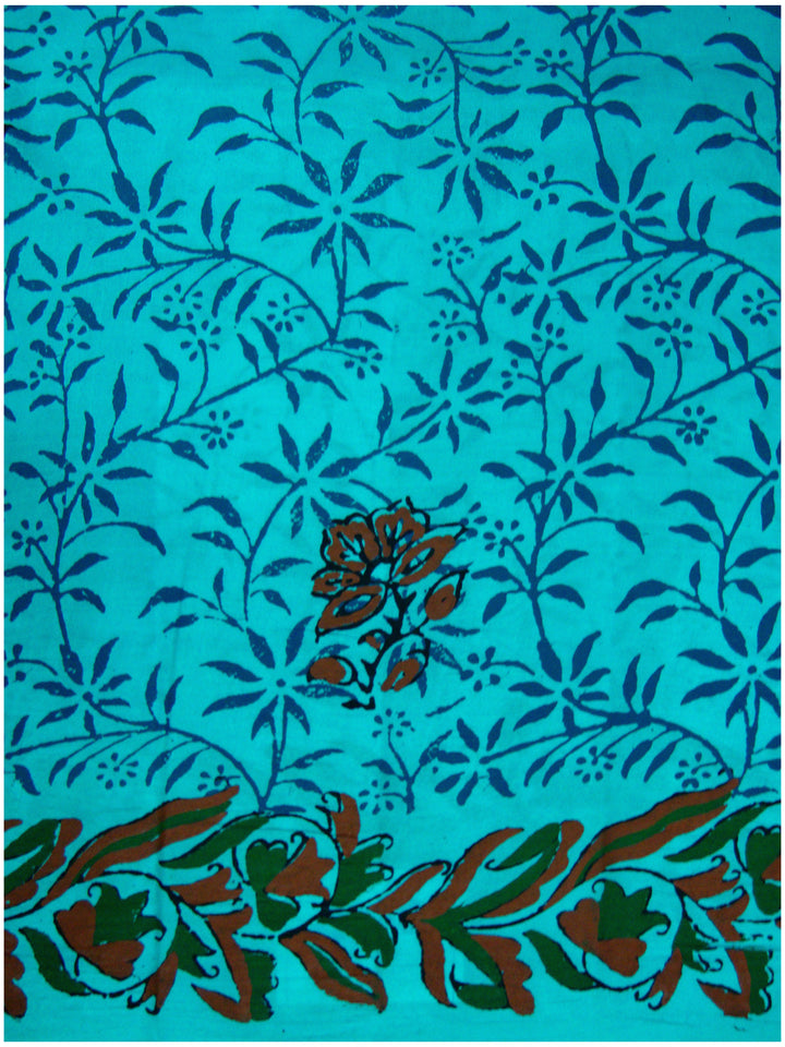 Printed silk saree with Turquoise Blue shade