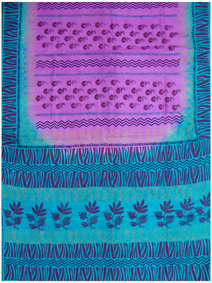 Printed silk saree Light Pink and Blue