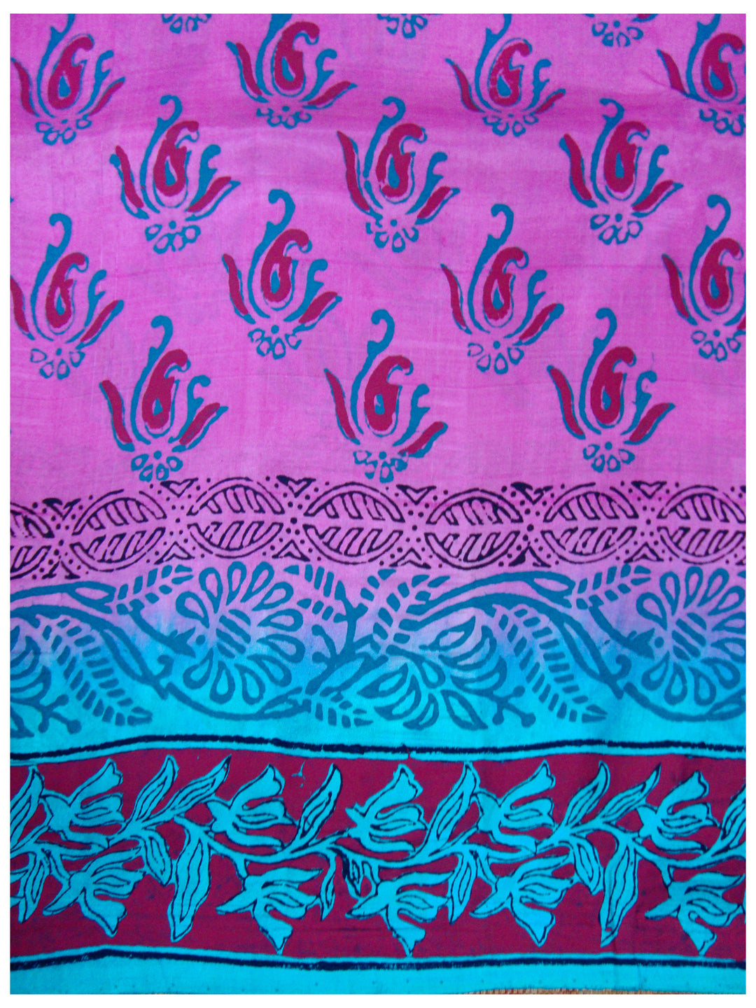Printed silk saree Pink and Blue