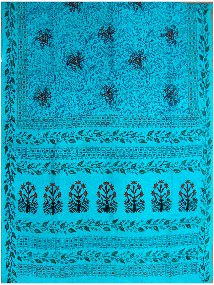 Printed silk saree with Light Turquoise Blue shade