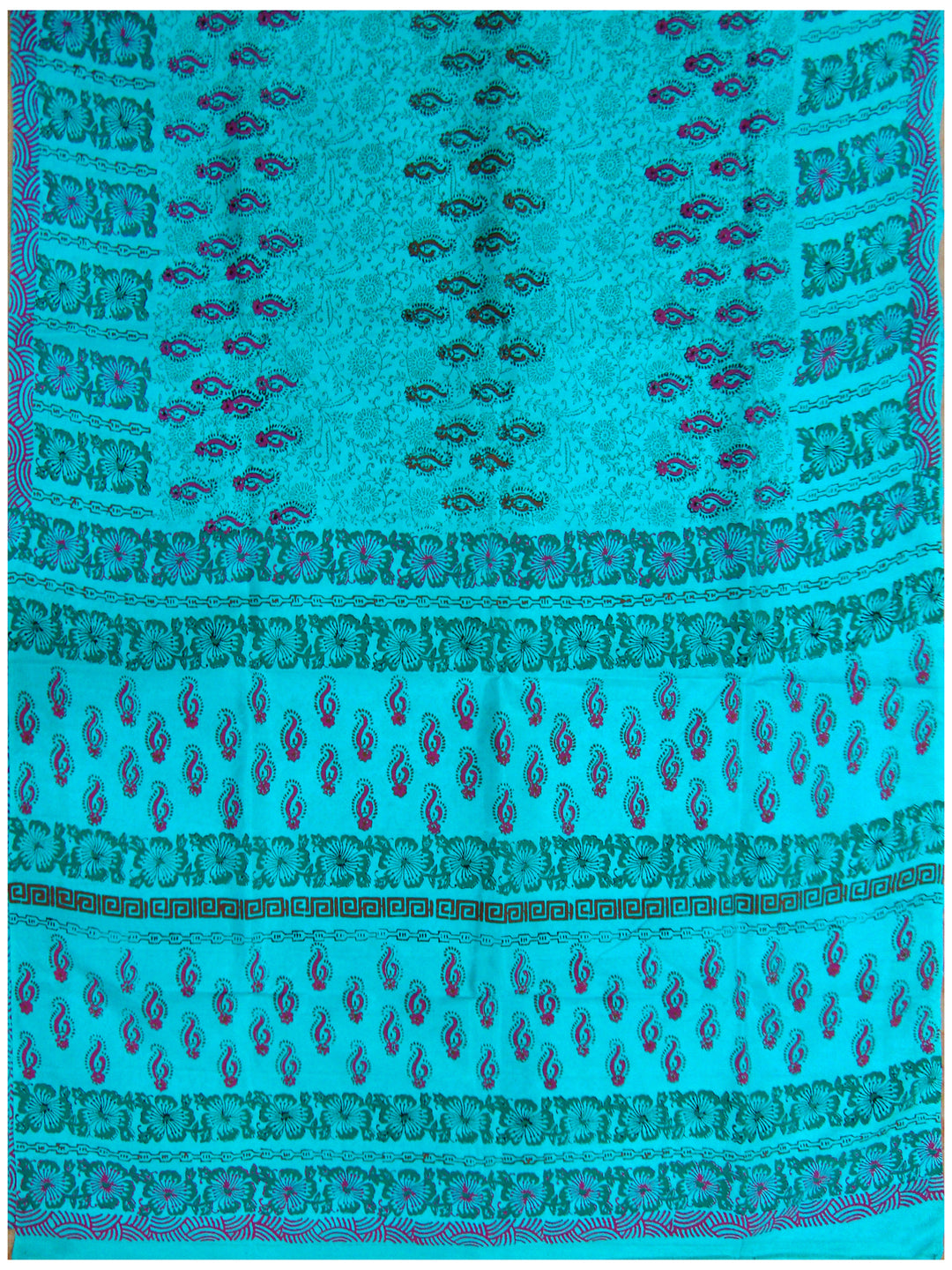 Printed silk saree Cyan shade
