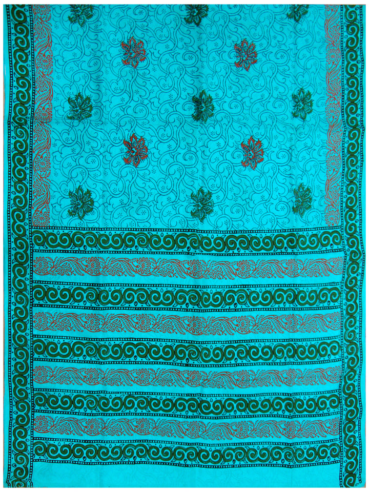 Printed silk saree Cyan shade