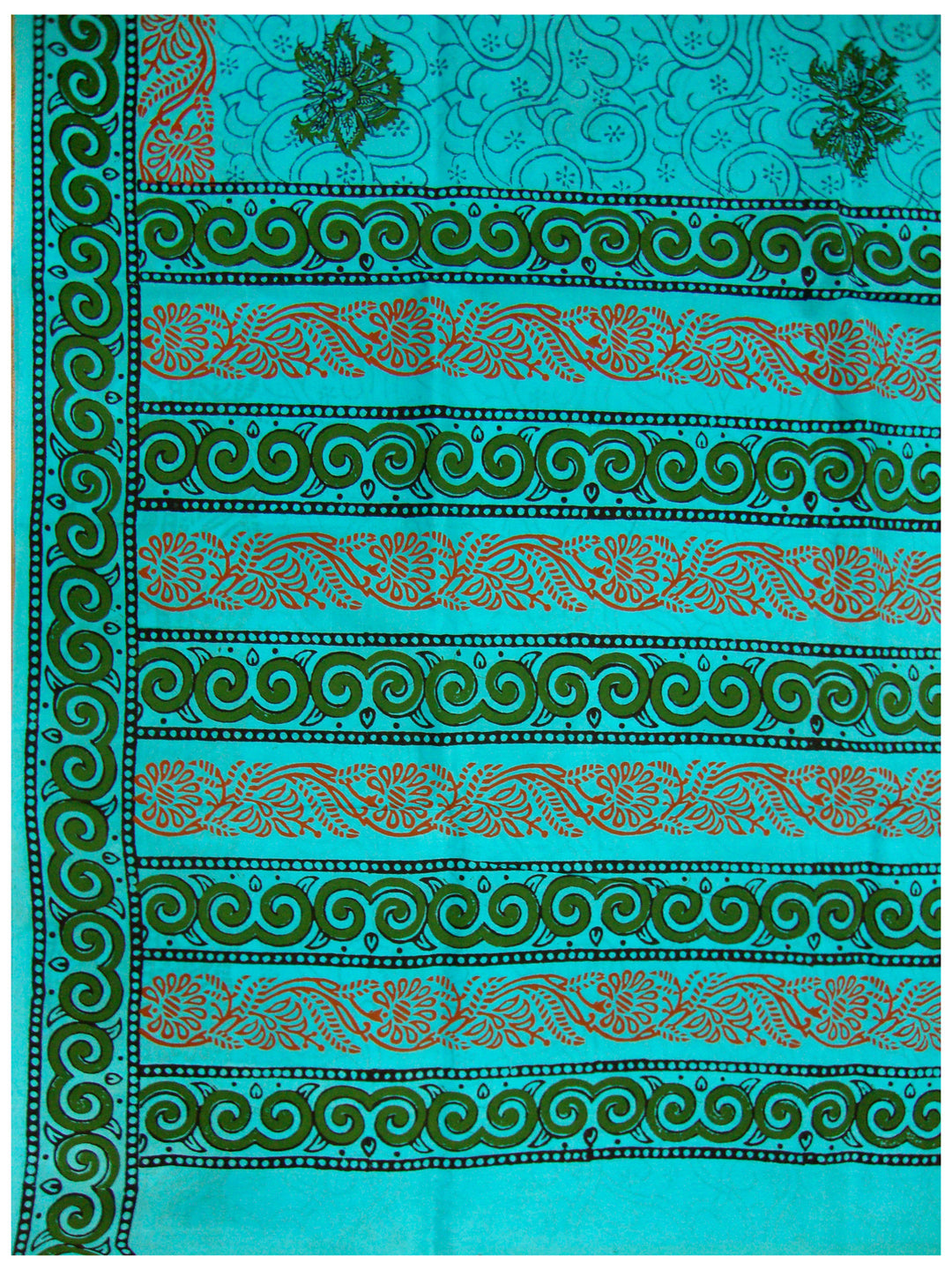 Printed silk saree Cyan shade