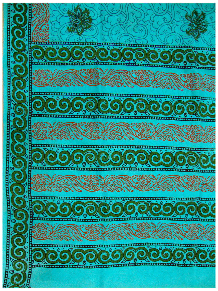 Printed silk saree Cyan shade