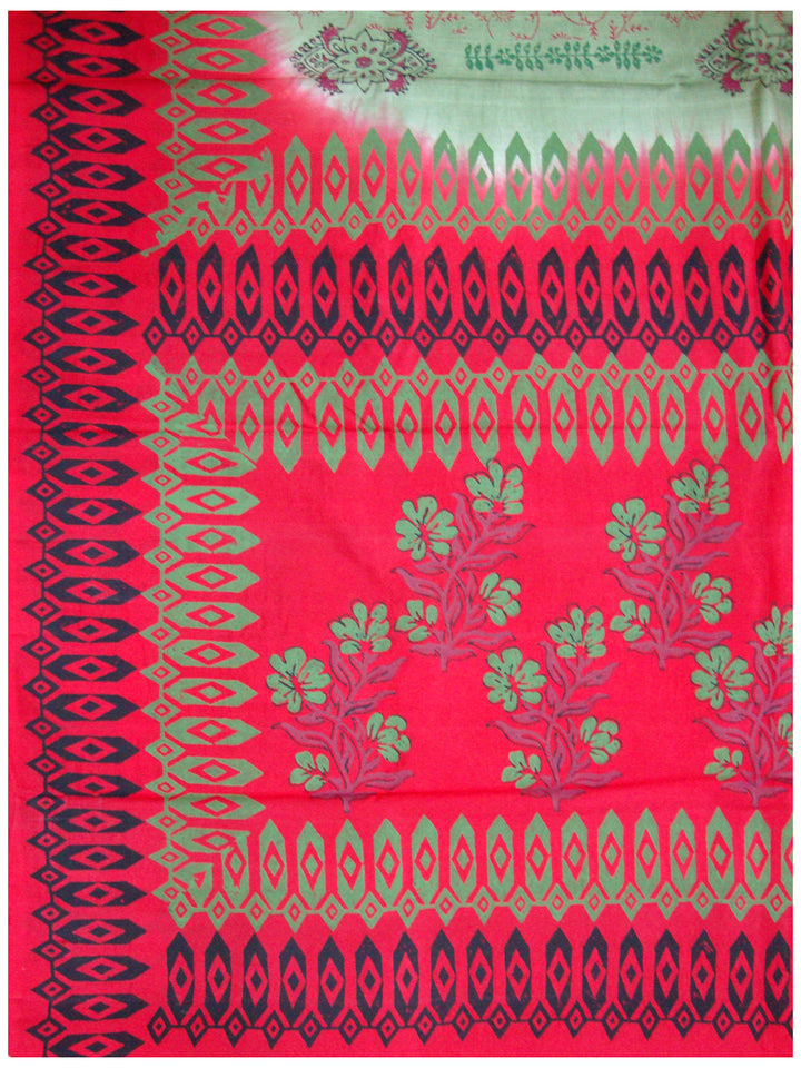 Printed silk saree Olive Green and Red Shade