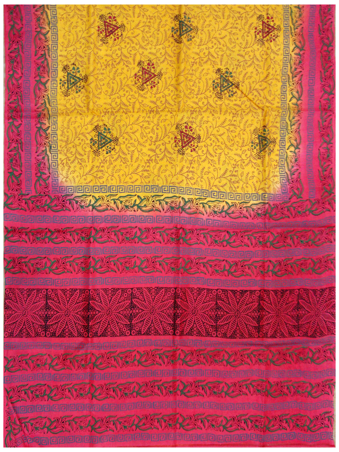 Printed silk saree Multi colour with Yellow shade