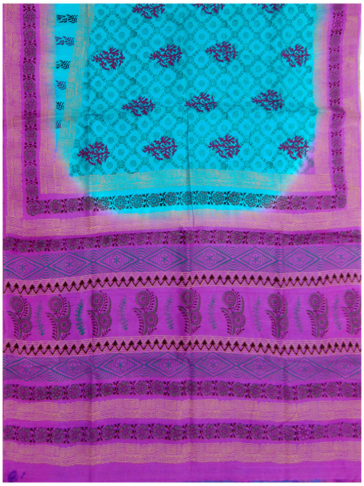 Printed silk saree Multi colour with ananda blue shade