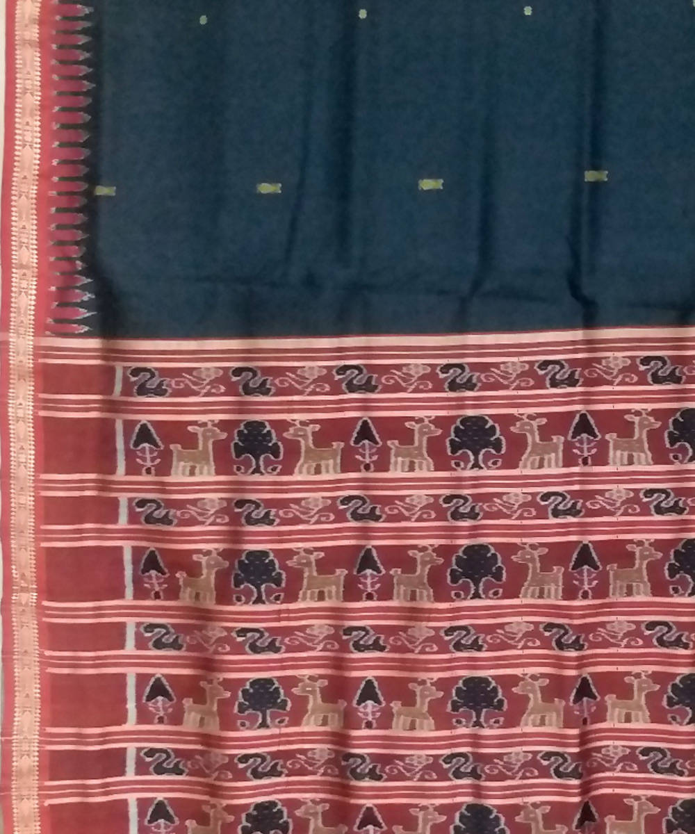 Charcoal black red handwoven silk khandua saree