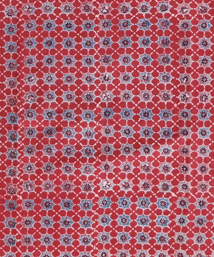 Red blue natural dye hand block printed cotton fabric