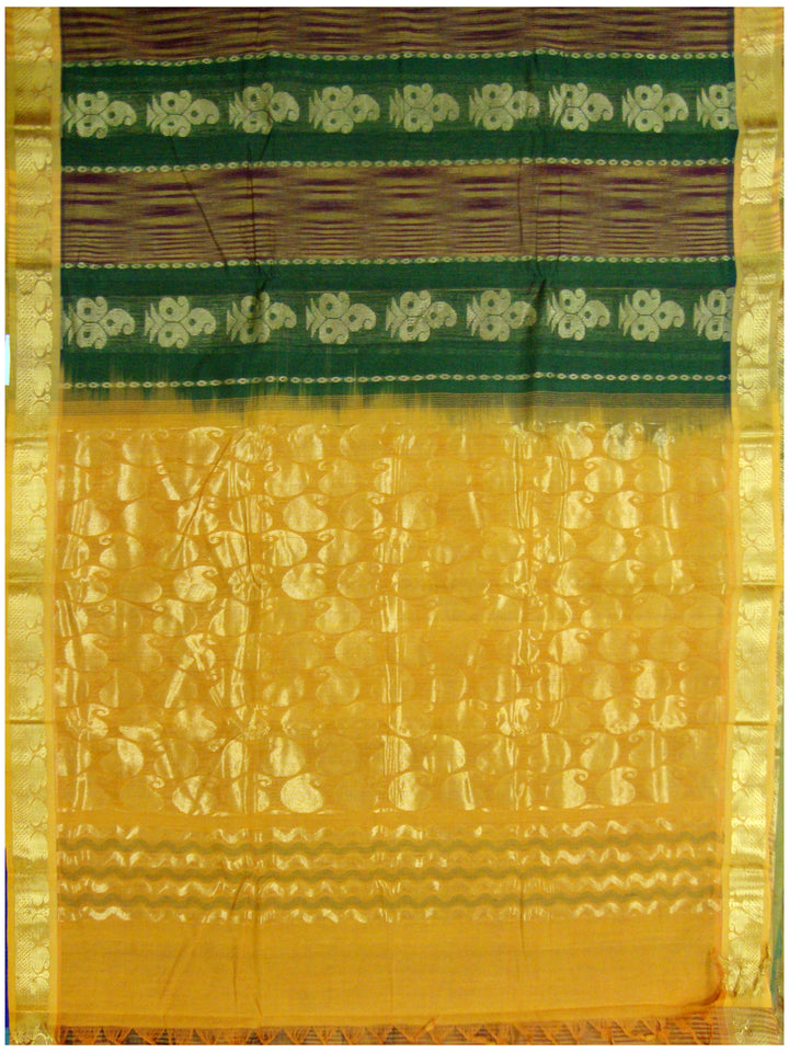 Chirala Fancy Cotton Saree Green and Mustered Stripes
