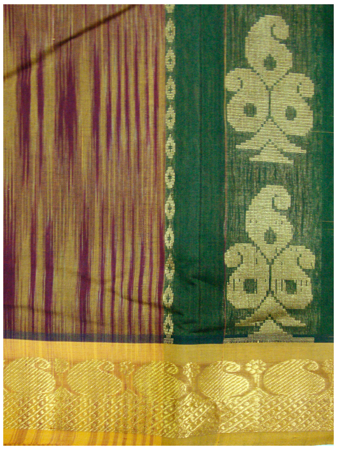 Chirala Fancy Cotton Saree Green and Mustered Stripes