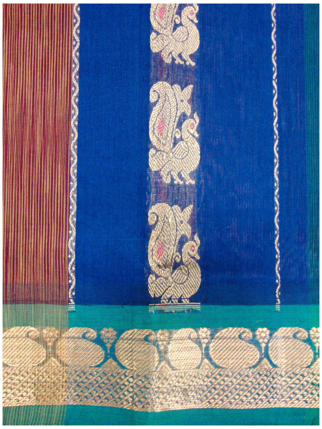 Chirala Fancy Cotton Saree Blue and Maroon