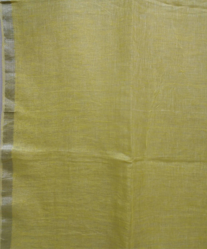 Handwoven bengal jamdani linen light yellow saree