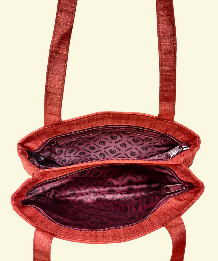 Orange hand painted kalamkari ghicha silk handbag