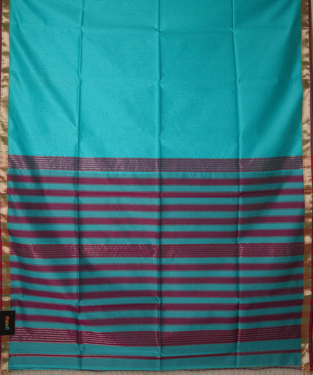 Aqua blue handwoven cotton silk maheshwari saree
