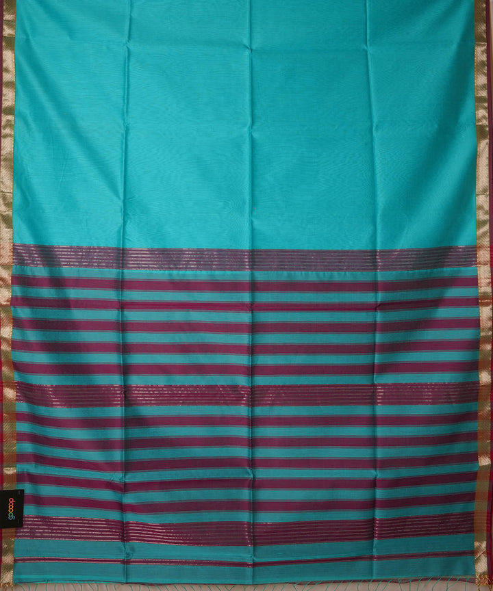 Aqua blue handwoven cotton silk maheshwari saree