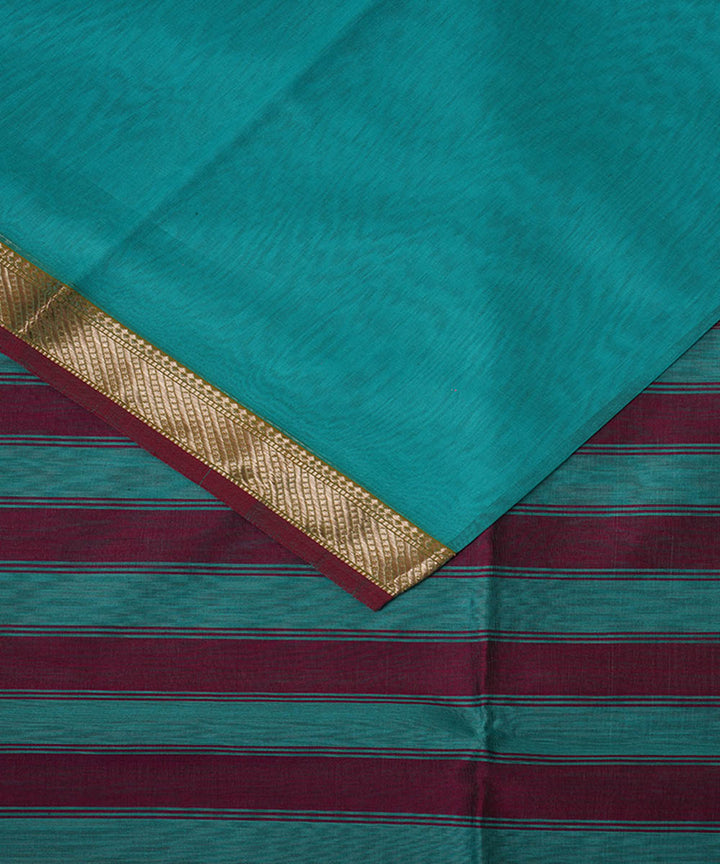 Aqua blue handwoven cotton silk maheshwari saree