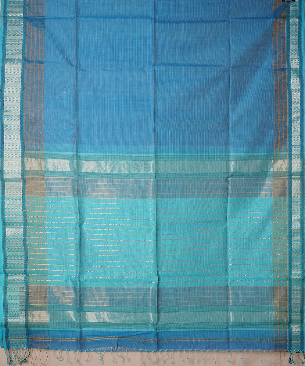Grey blue handwoven cotton silk maheshwari saree