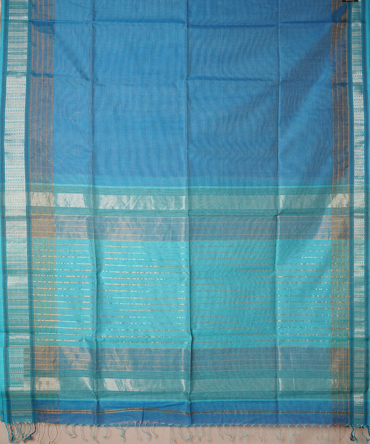 Grey blue handwoven cotton silk maheshwari saree