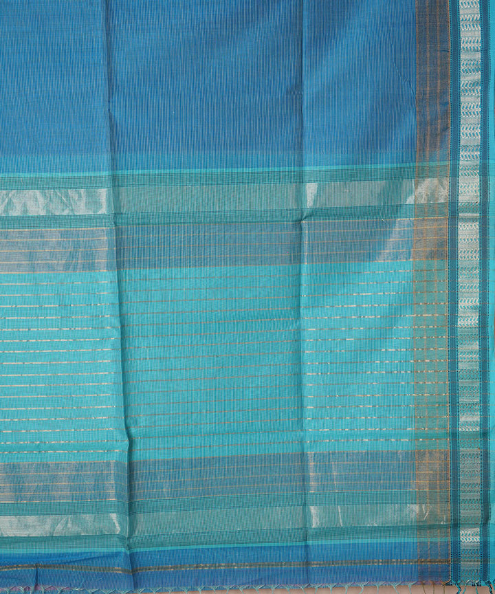 Grey blue handwoven cotton silk maheshwari saree