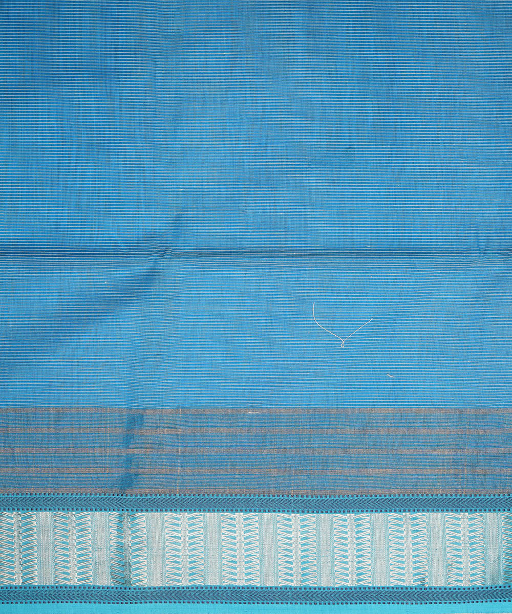 Grey blue handwoven cotton silk maheshwari saree